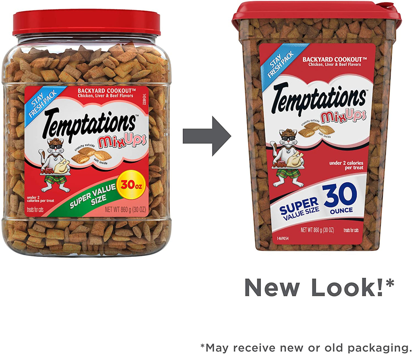 TEMPTATIONS MIXUPS Crunchy and Soft Cat Treats Backyard Cookout Flavor, 30 Oz. Tub
