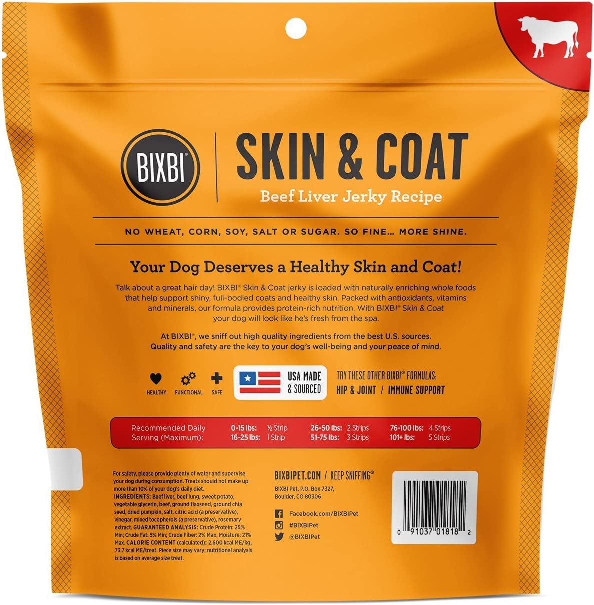 BIXBI Skin & Coat Support Beef Liver Jerky Dog Treats, 12 Oz - USA Made Grain Free Dog Treats - Antioxidant Rich