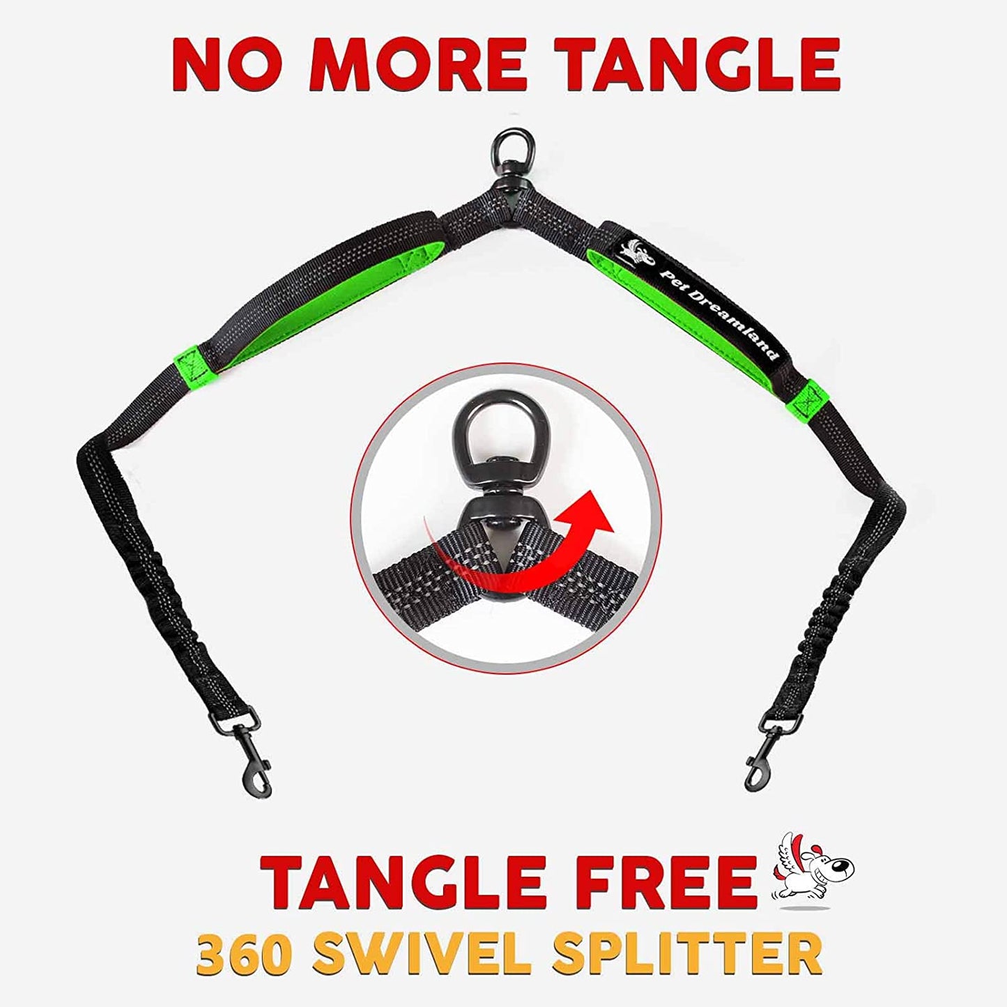 Double Dog Leash Hands-Free |360°Swivel 2 Dog Coupler | No Pull Two Dog Leash