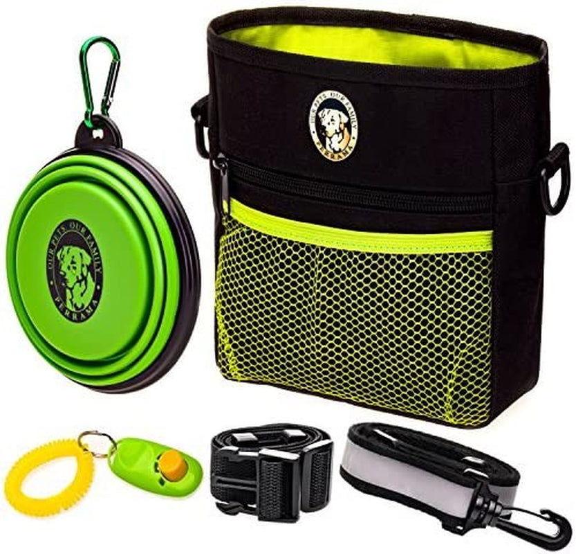 Dog Treat Bag, Training Pouch with Clicker and Collapsible Food Bowl BPA Free 