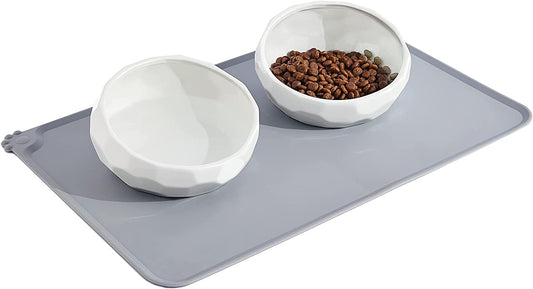 Dog Bowls,Ceramic Dog-Food Bowl and Water Bowl Set for Small Size Dogs and Cats ,No Spill Non Skid Dog Bowl Mat and Tilted Double Pet Bowls,Set of 3,20 Oz