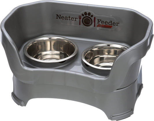 Neater Feeder Deluxe for Medium Dogs - Mess Proof Pet Feeder with Stainless Steel Food & Water Bowls - Drip Proof, Non-Tip, and Non-Slip - Gunmetal Grey