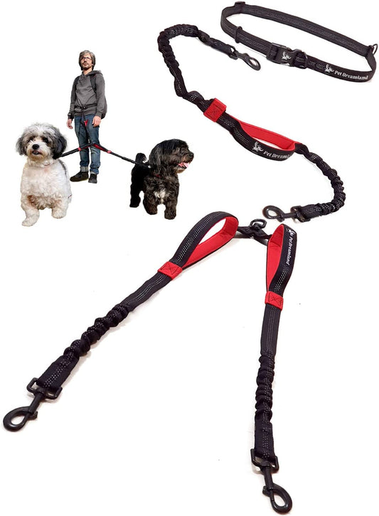Double Dog Leash Hands-Free | 360°Swivel 2 Dog Coupler | No Pull Two Dog Leash