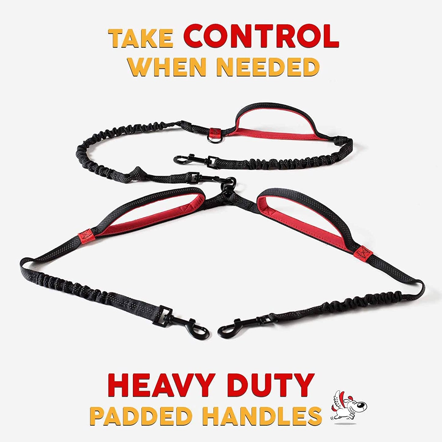 Double Dog Leash Hands-Free | 360°Swivel 2 Dog Coupler | No Pull Two Dog Leash