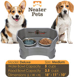 Neater Feeder Deluxe for Medium Dogs - Mess Proof Pet Feeder with Stainless Steel Food & Water Bowls - Drip Proof, Non-Tip, and Non-Slip - Gunmetal Grey