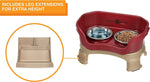 Neater Feeder Deluxe with Leg Extensions for Cats - Mess Proof Pet Feeder with Stainless Steel Food & Water Bowls - Drip Proof, Non-Tip, and Non-Slip - Cranberry