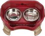 Neater Feeder Deluxe with Leg Extensions for Cats - Mess Proof Pet Feeder with Stainless Steel Food & Water Bowls - Drip Proof, Non-Tip, and Non-Slip - Cranberry