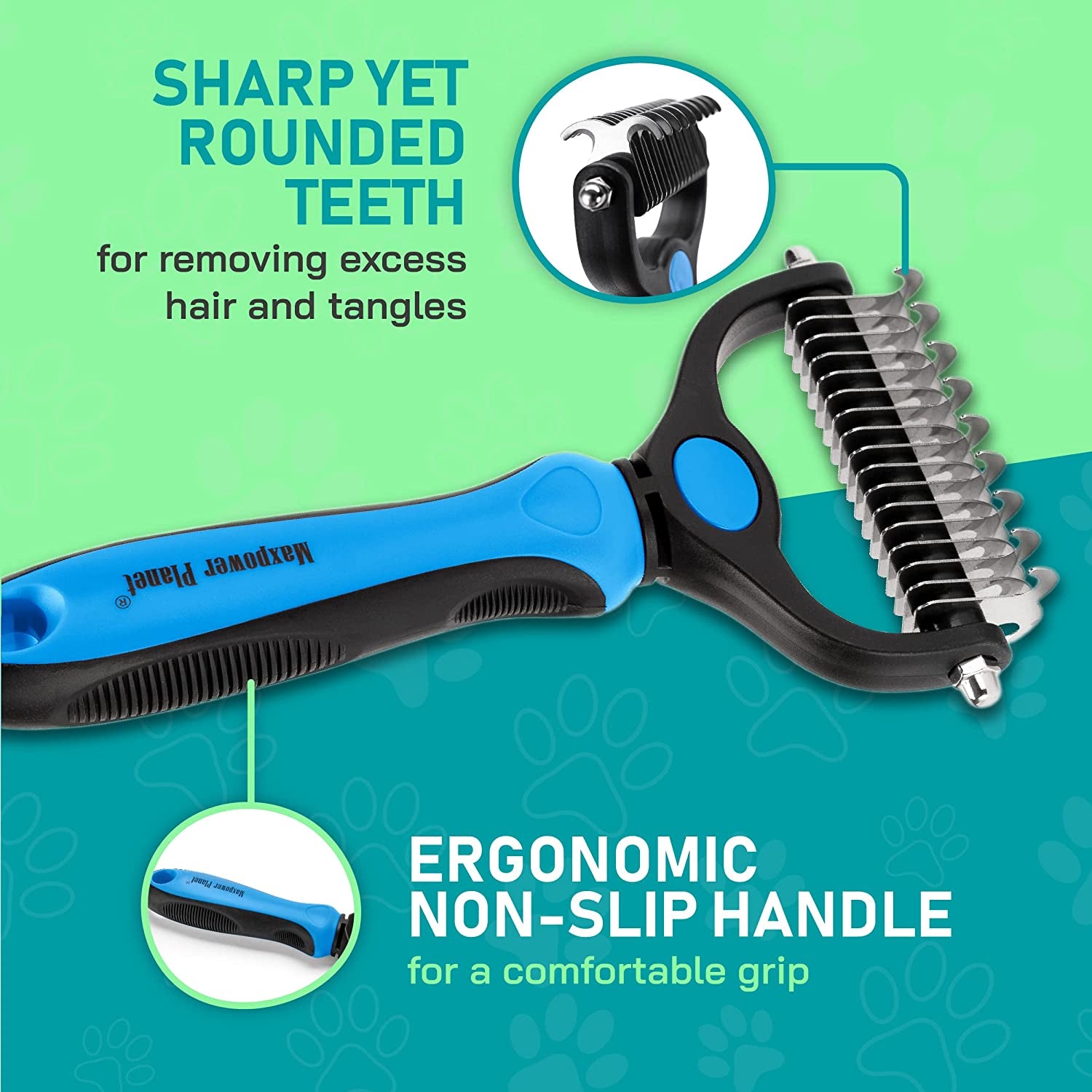 Pet Grooming Brush - Double Sided Shedding and Dematting Undercoat Rake Comb for Dogs and Cats,Extra Wide, Blue, Dog Grooming Brush, Dog Shedding Brush