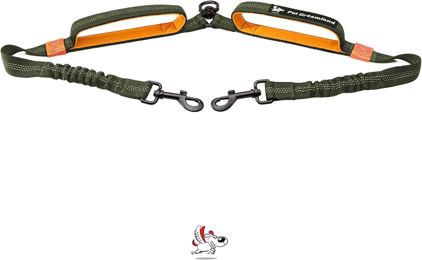 Dog Coupler 360 Leash Splitter for Two Large Dogs | No Tangle, Shock Absorbing Reflective Bungee