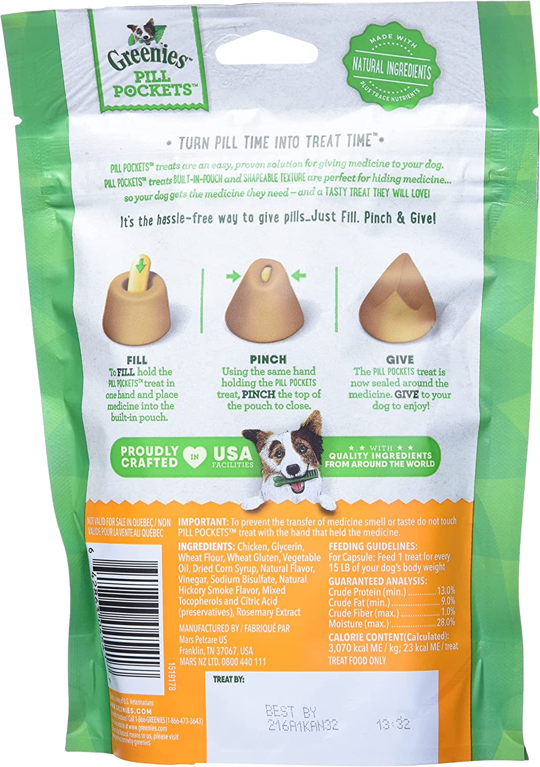PILL POCKETS for Dogs Capsule Size Natural Soft Dog Treats, Chicken Flavor (30 Treats)