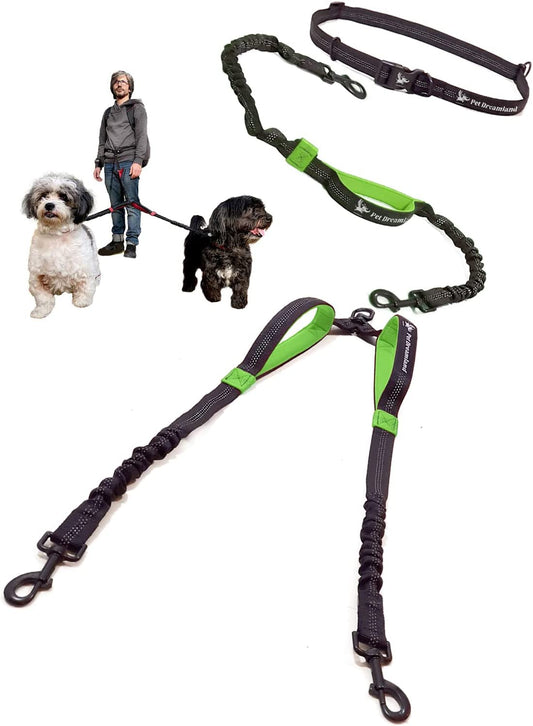 Double Dog Leash Hands-Free |360°Swivel 2 Dog Coupler | No Pull Two Dog Leash