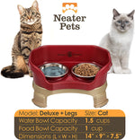 Neater Feeder Deluxe with Leg Extensions for Cats - Mess Proof Pet Feeder with Stainless Steel Food & Water Bowls - Drip Proof, Non-Tip, and Non-Slip - Cranberry