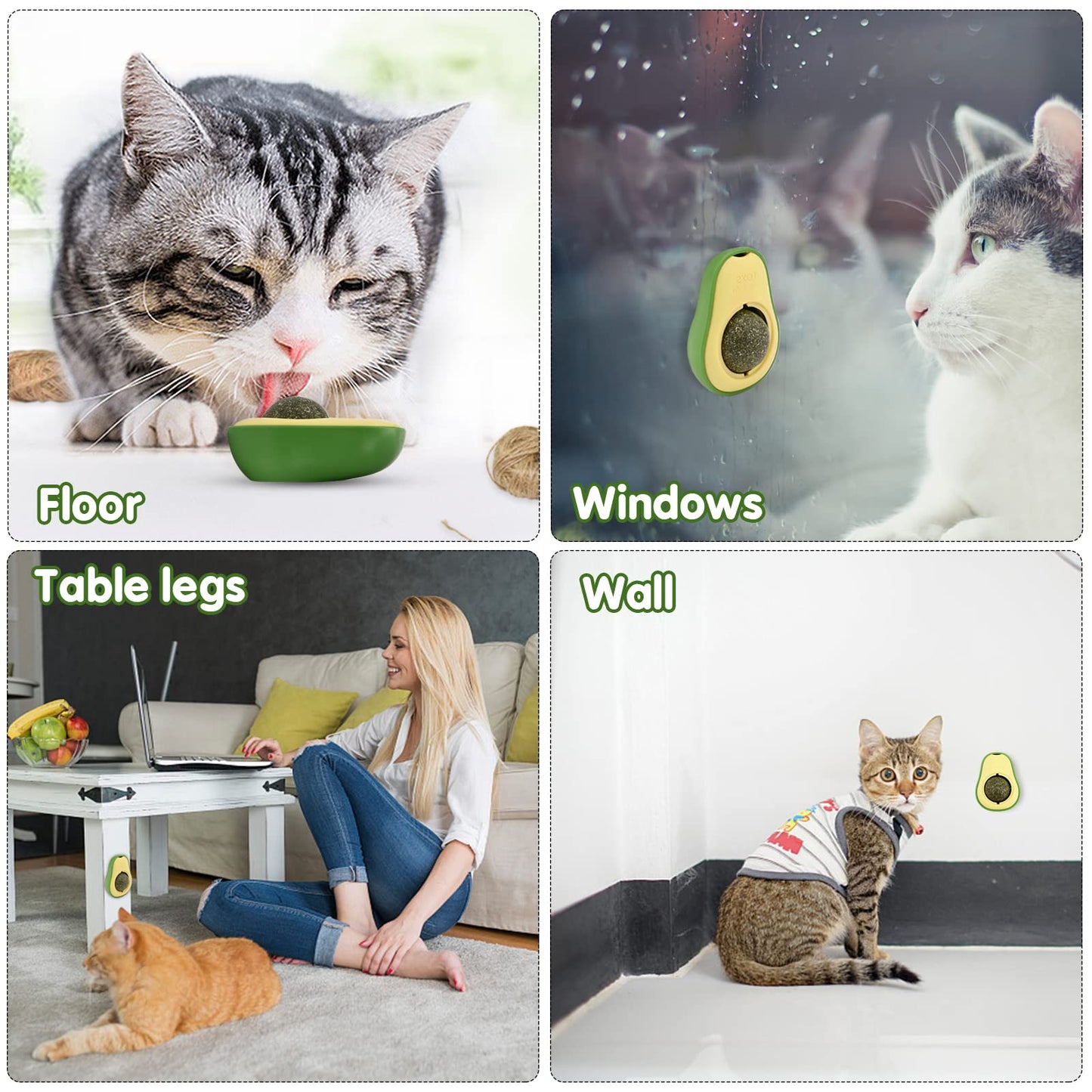 Avocado catnip licking 360° wall stick ball for cats - Free Shipping