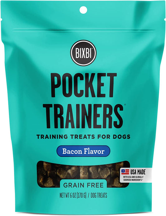 BIXBI Pocket Trainers, Bacon (6 Oz, 1 Pouch) - Low Calorie and Grain Free Dog Treats