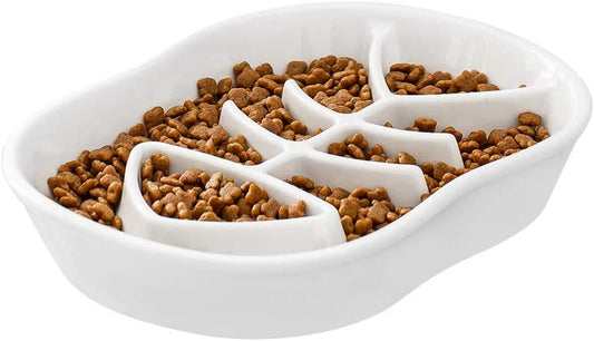 White Ceramic Slow Feeder Pet Bowl