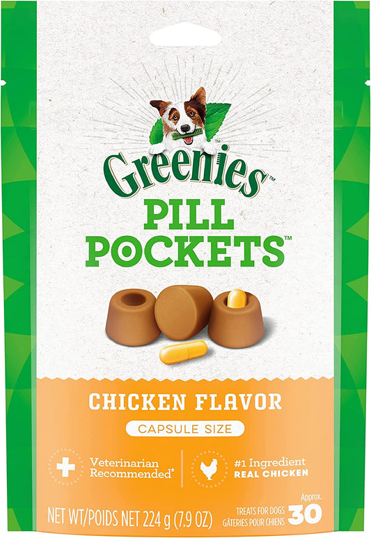 PILL POCKETS for Dogs Capsule Size Natural Soft Dog Treats, Chicken Flavor (30 Treats)