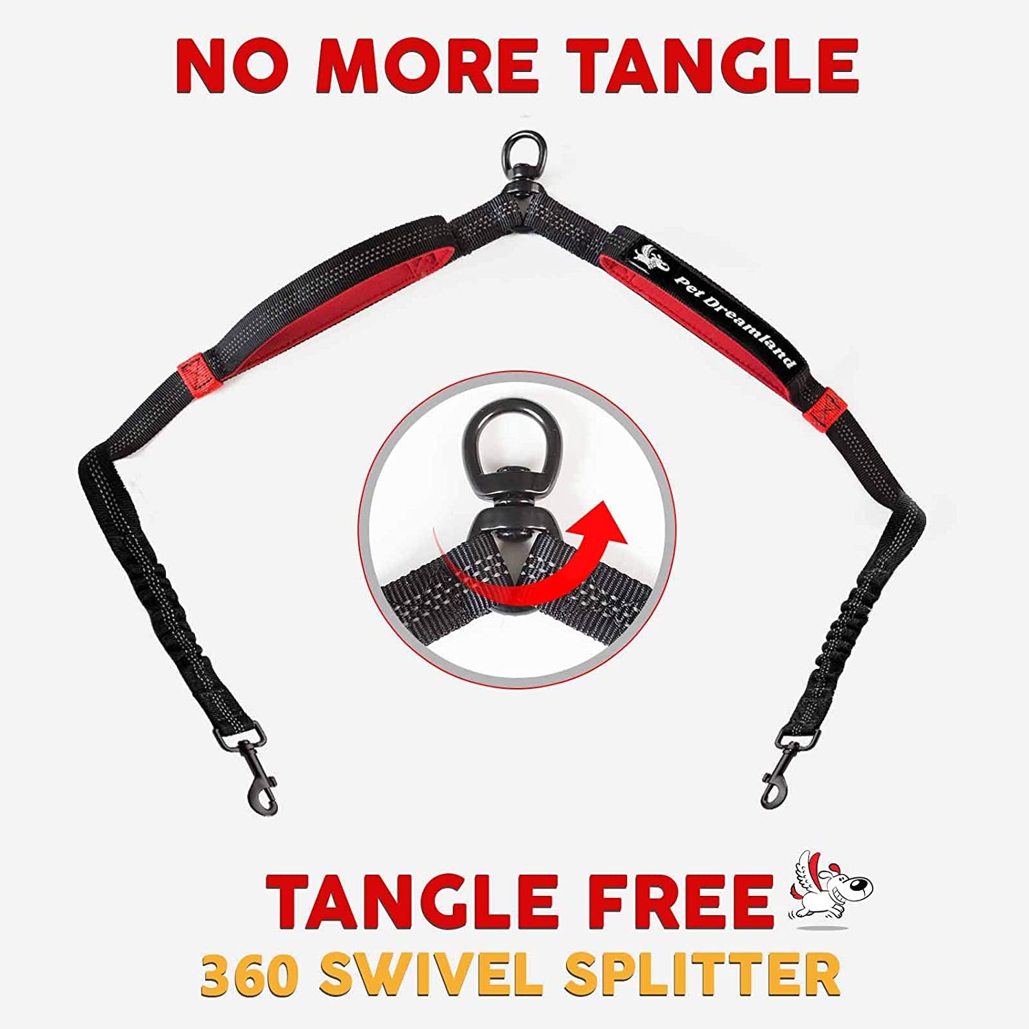 Double Dog Leash Hands-Free | 360°Swivel 2 Dog Coupler | No Pull Two Dog Leash