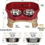 Neater Feeder Deluxe with Leg Extensions for Cats - Mess Proof Pet Feeder with Stainless Steel Food & Water Bowls - Drip Proof, Non-Tip, and Non-Slip - Cranberry