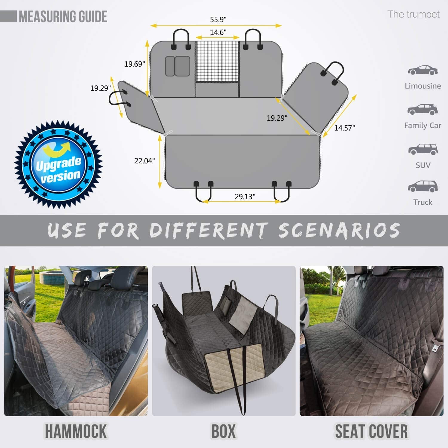 Dog Seat Cover for Back Seat, 100% Waterproof Dog Car Seat Covers with Mesh Window, Scratch Prevent Antinslip Dog Car Hammock, Car Seat Covers for Dogs, Dog Backseat Cover for Cars,Standard